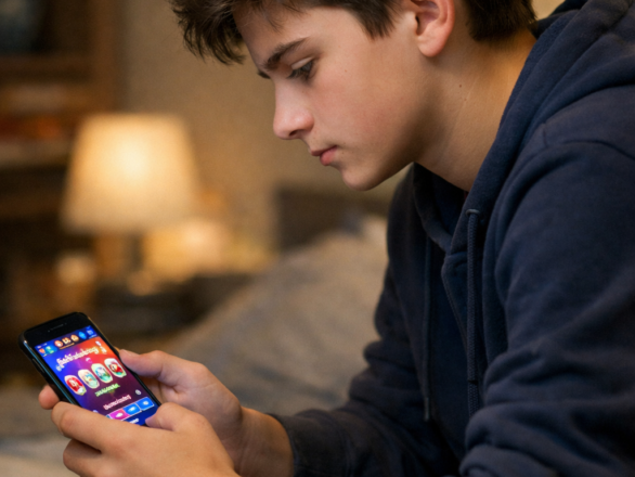 Adolescente jugando en su celular